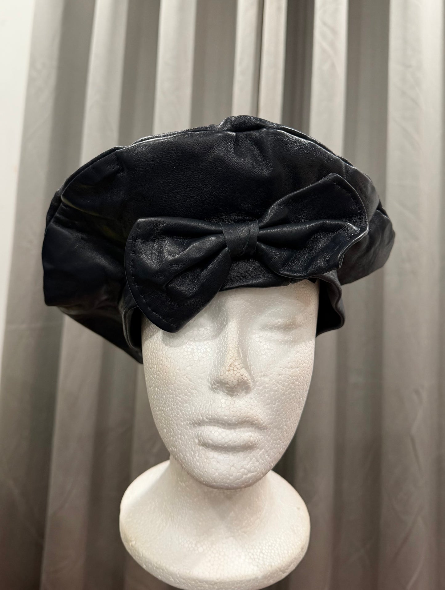Black Leather Hat with Bow