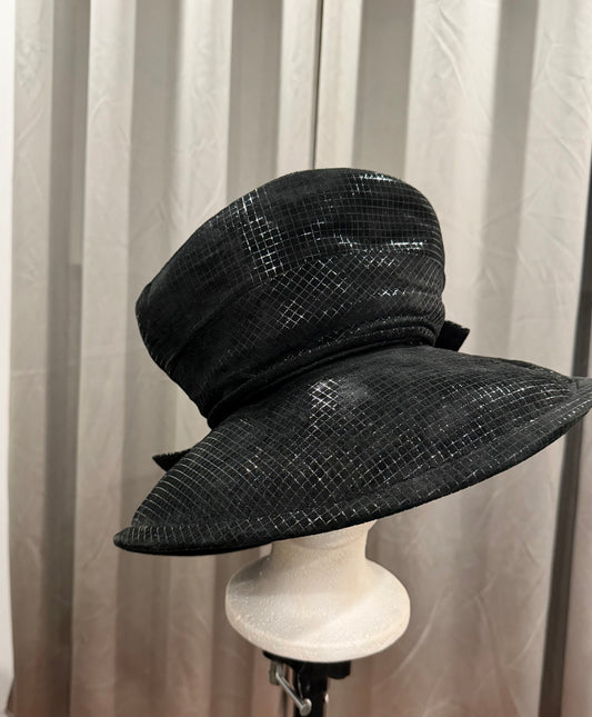 Textured Black Hat with Bow
