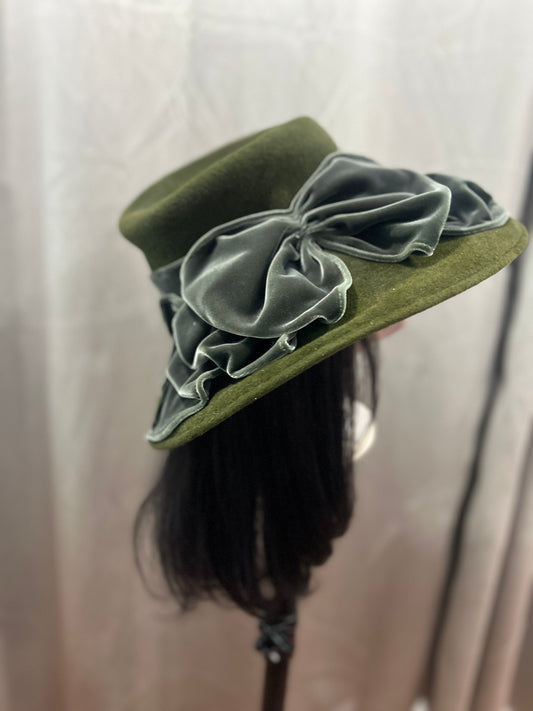 Velvet Olive Green Hat with Bow