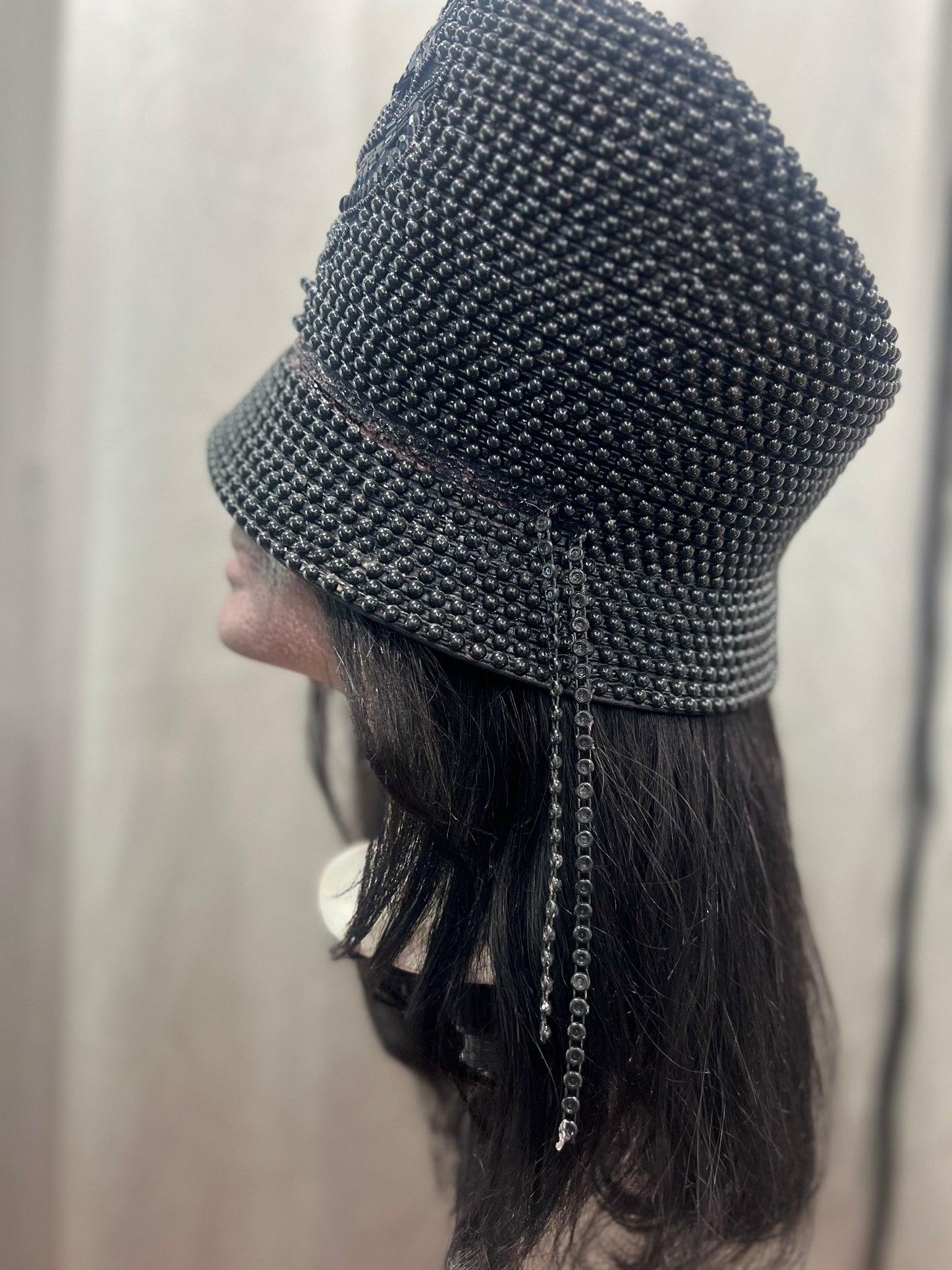 Black Flower Beaded Hat