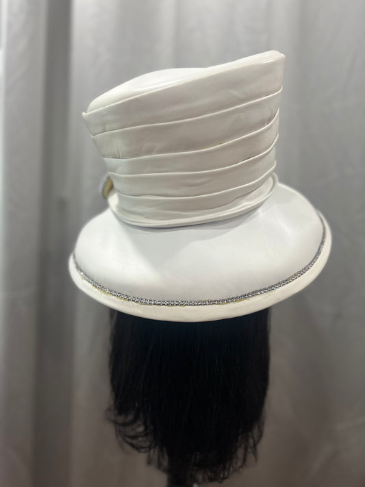 White Leather Wide Brim Hat