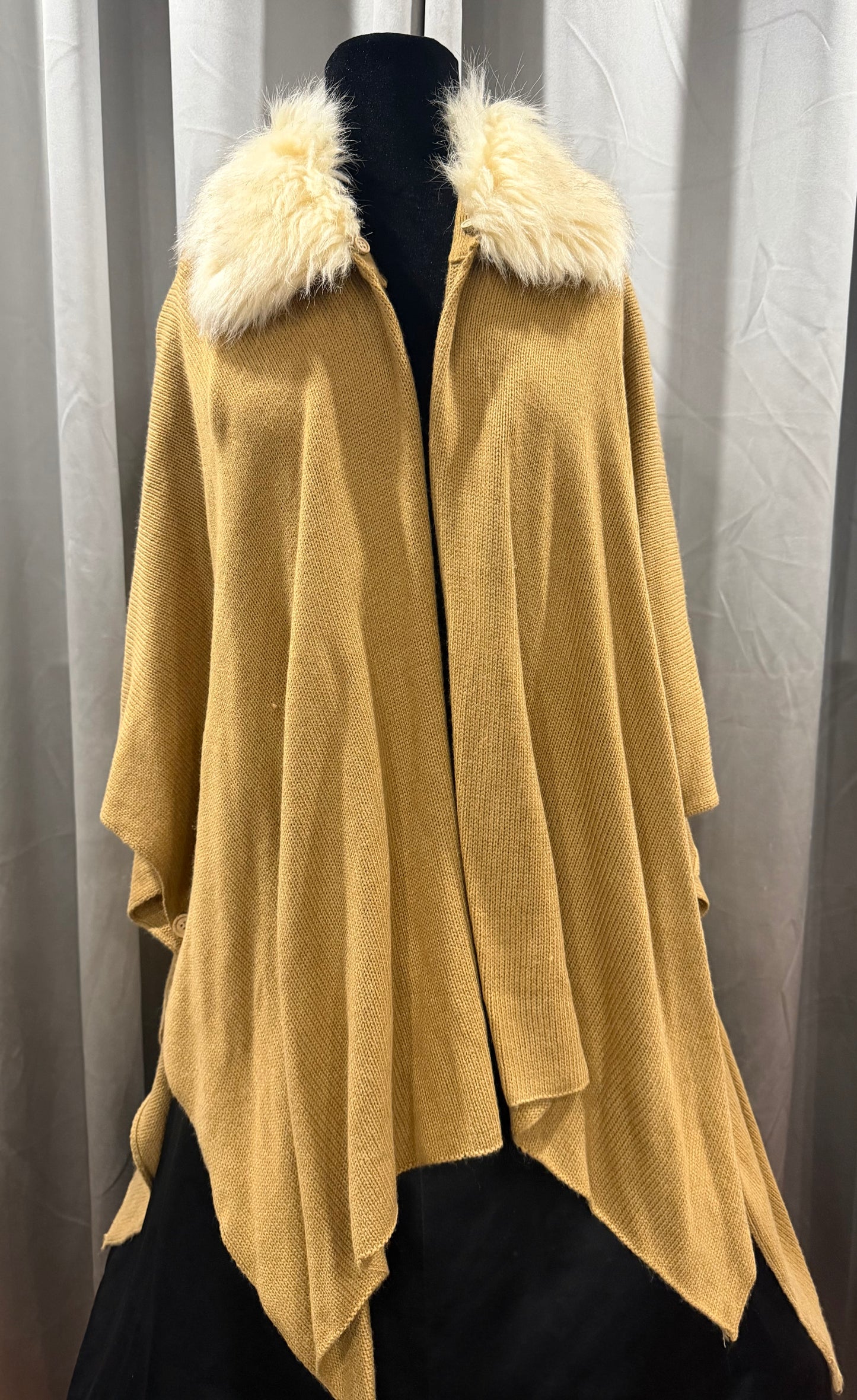 Tan Shawl with Fur on Collar