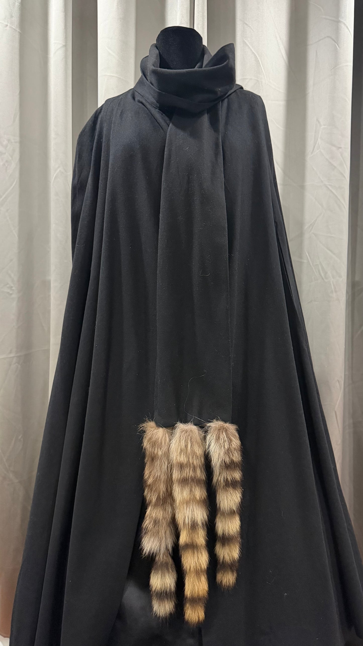 Black Fur Shawl Coat with Fur