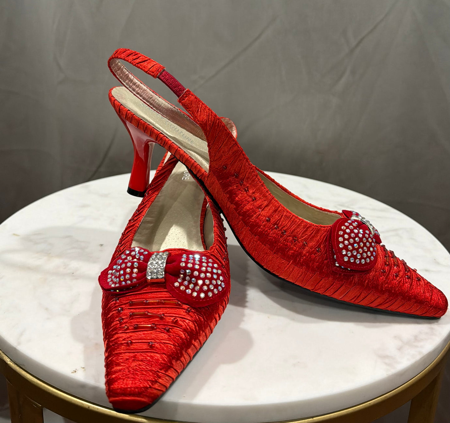 Satin Heels with Bling Bow