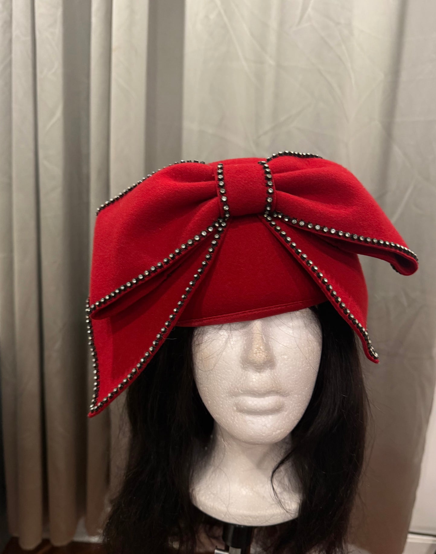 Red Bow Hat with Rhinestones