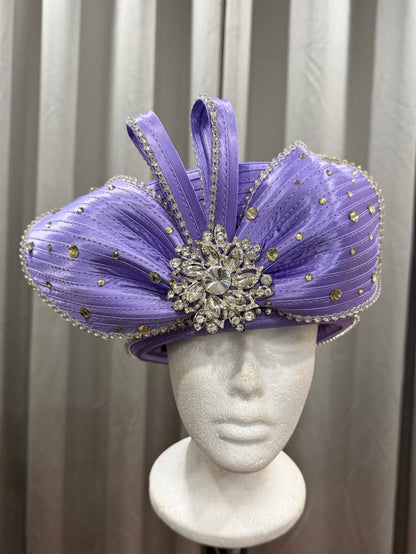 Purple Decorative Hat with Rhinestone Embellishments