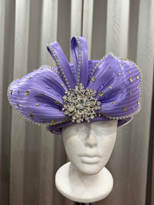 Purple Decorative Hat with Rhinestone Embellishments