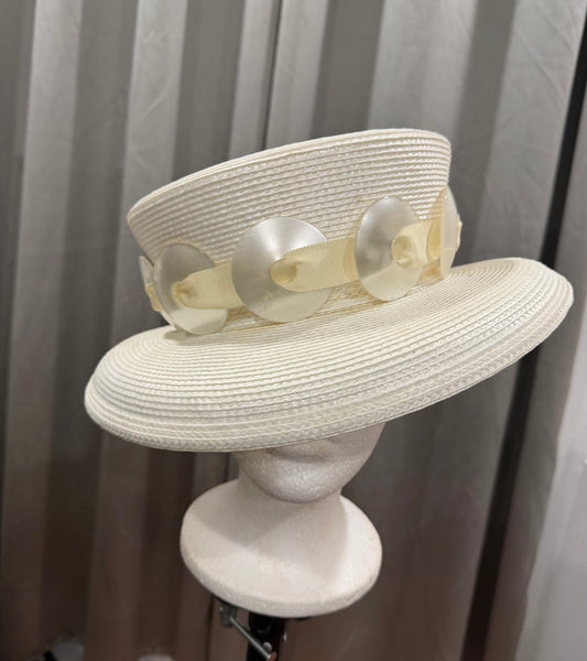 White Straw Hat with Decorative Elements