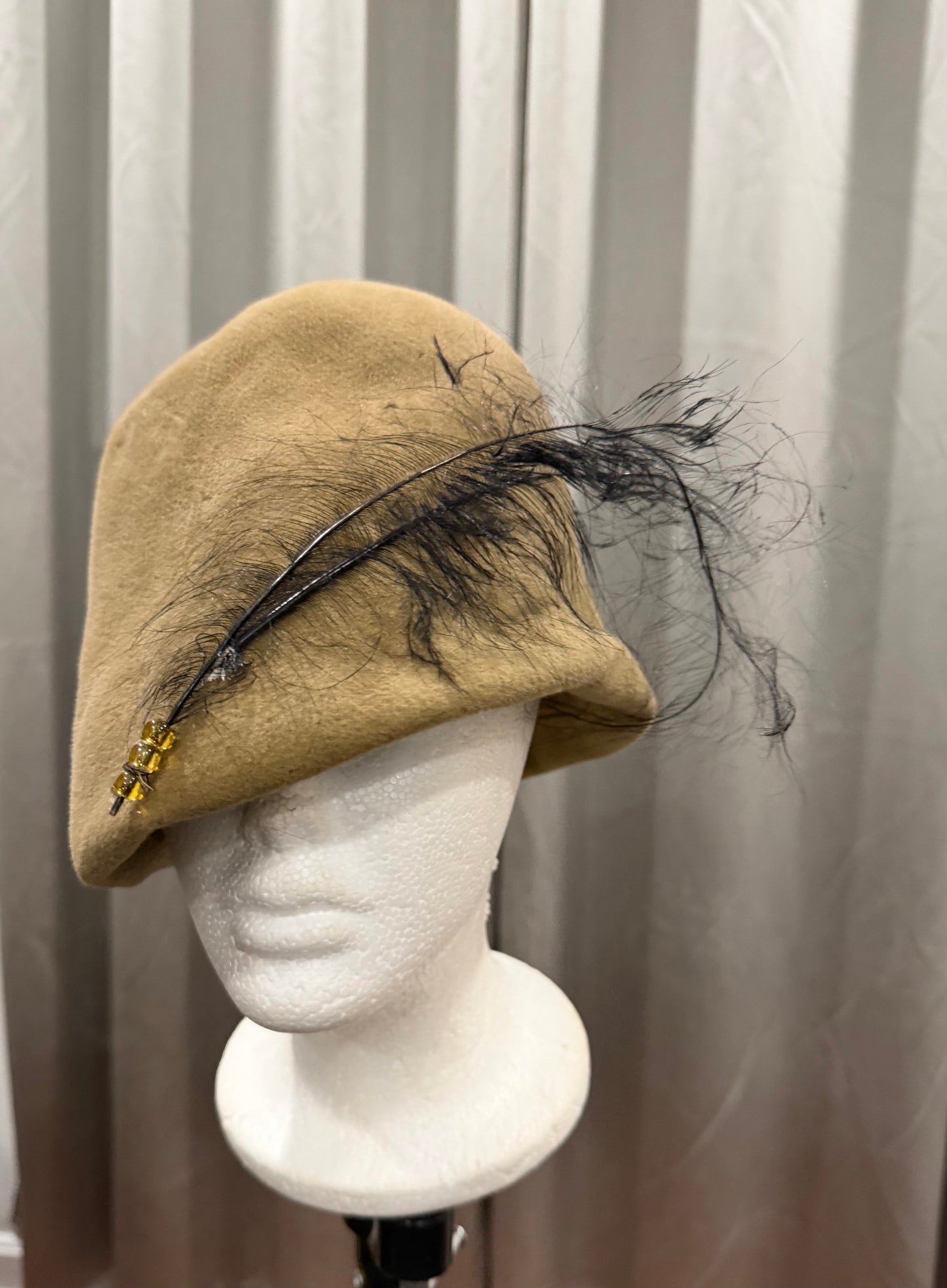 Tan Hat with Feather