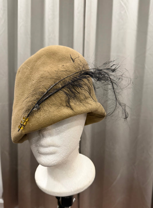 Tan Hat with Feather