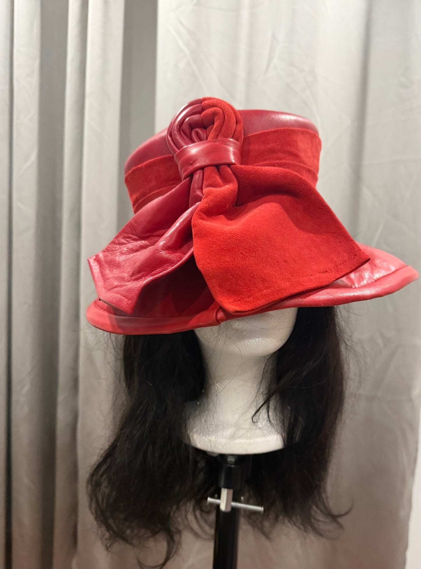Red Leather Hat with Bow