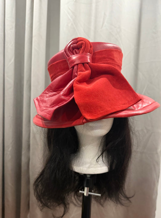 Red Leather Hat with Bow