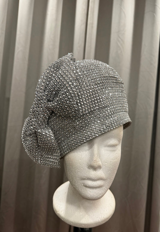 White Rhinestone Bow Hat