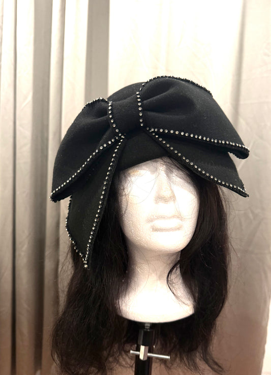 Black Bow Hat with Rhinestones