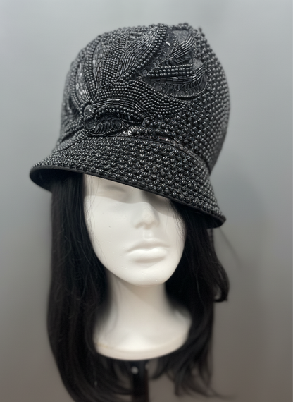 Black Flower Beaded Hat