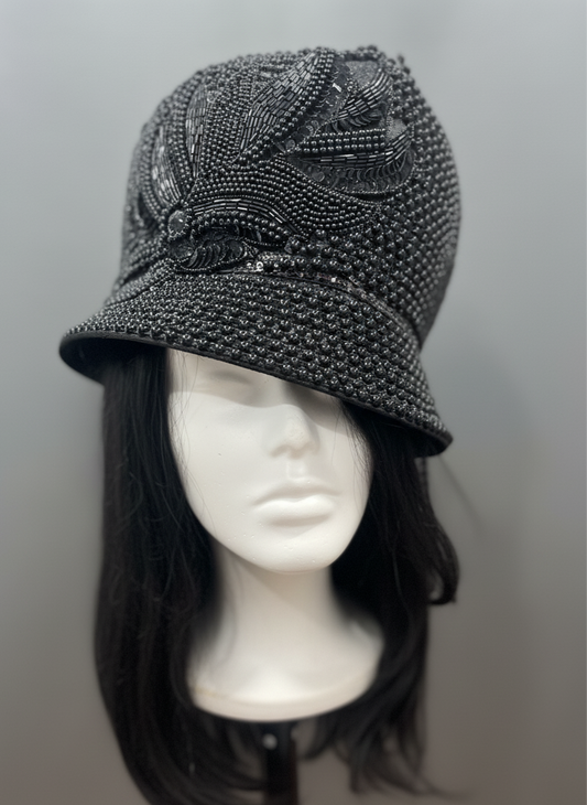 Black Flower Beaded Hat