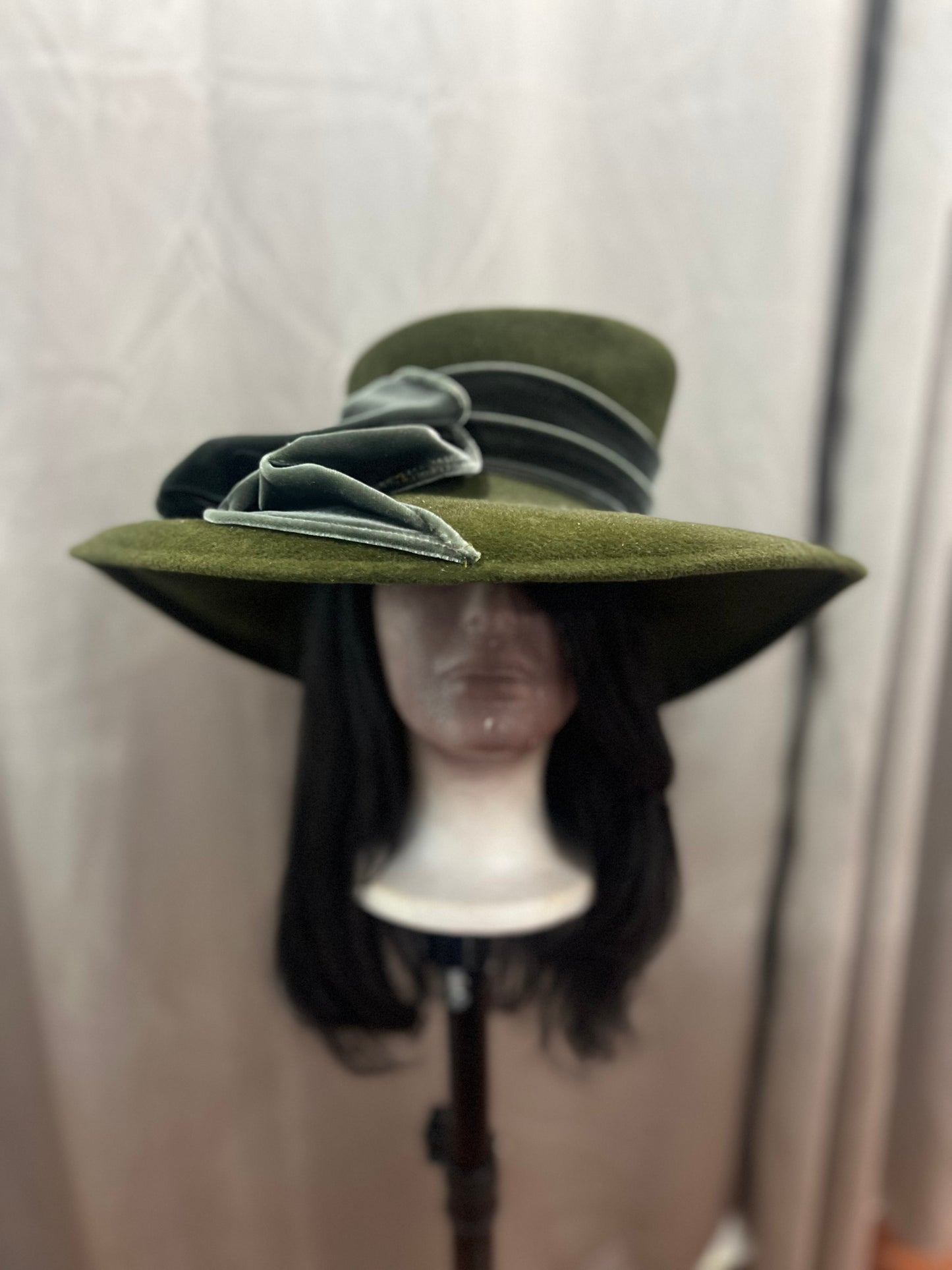 Velvet Olive Green Hat with Bow