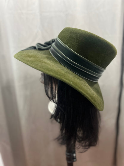 Velvet Olive Green Hat with Bow