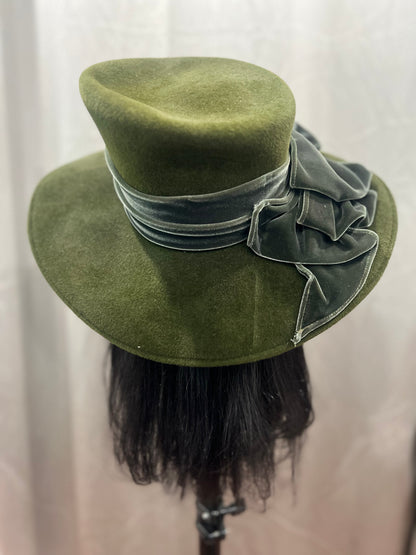 Velvet Olive Green Hat with Bow