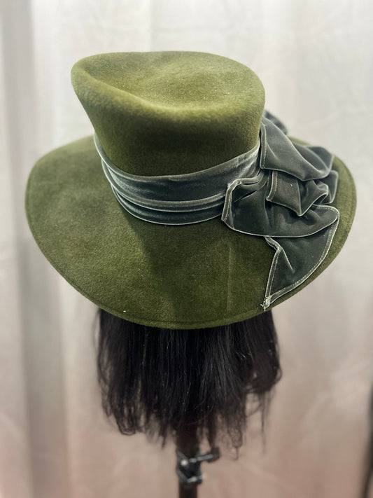 Velvet Olive Green Hat with Bow