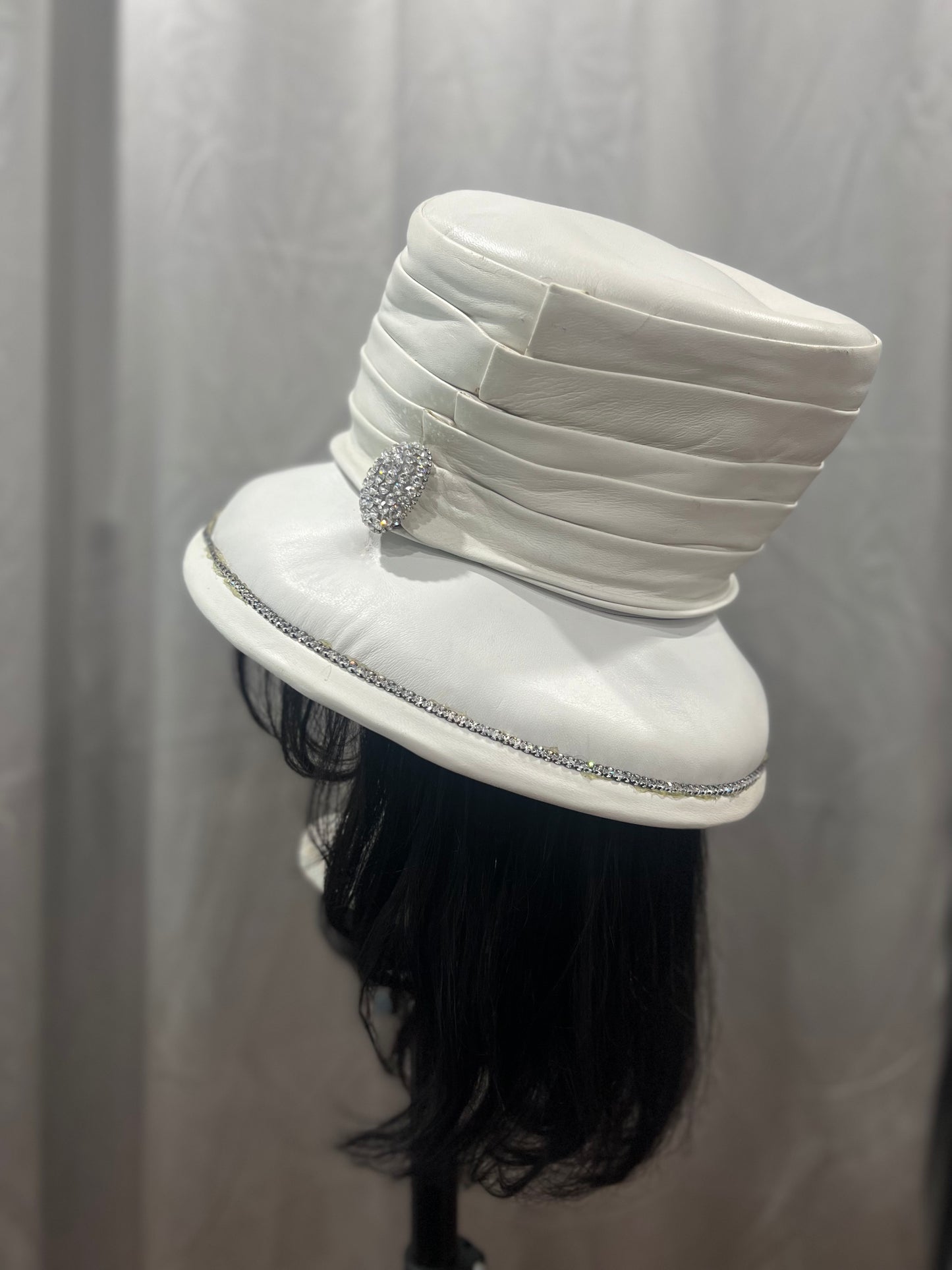 White Leather Wide Brim Hat