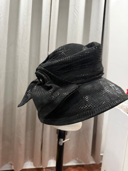 Textured Black Hat with Bow