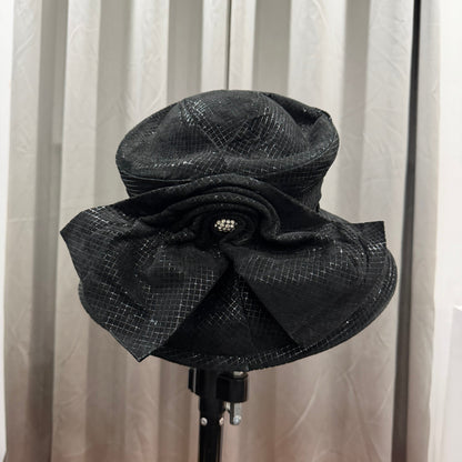 Textured Black Hat with Bow