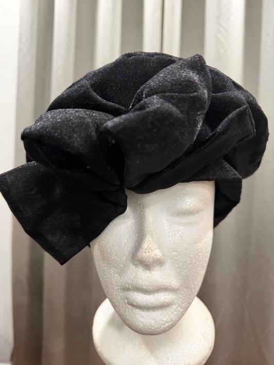 Black Velvet Hat with a Bow