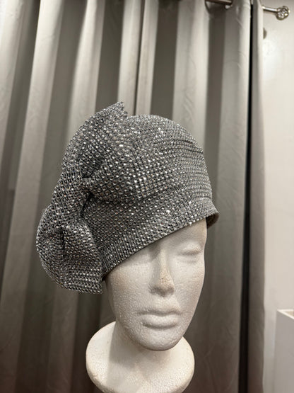 White Rhinestone Bow Hat