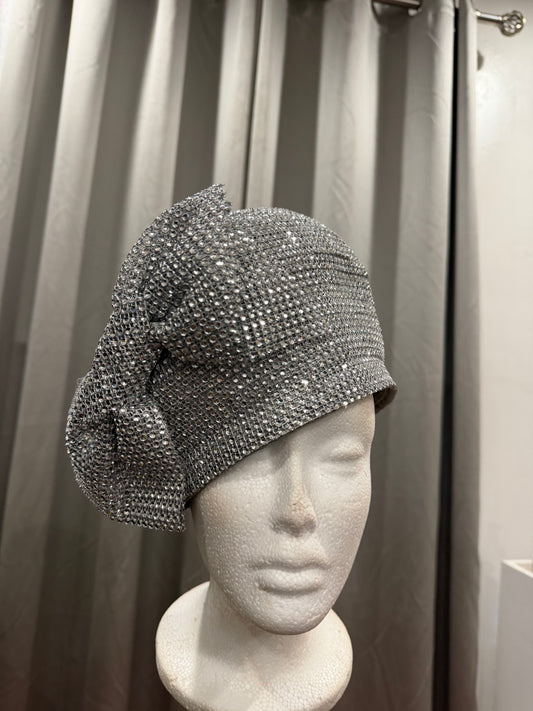 White Rhinestone Bow Hat