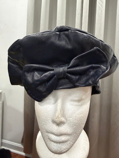 Black Leather Hat with Bow