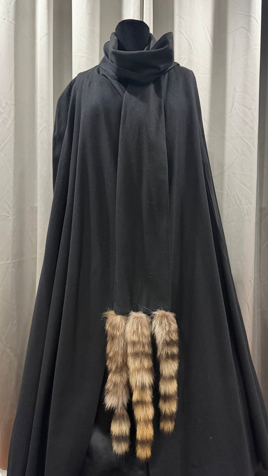 Black Fur Shawl Coat with Fur