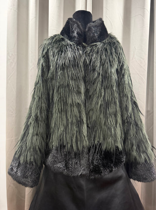 Fabulous Green and Black Faux Fur Jacket
