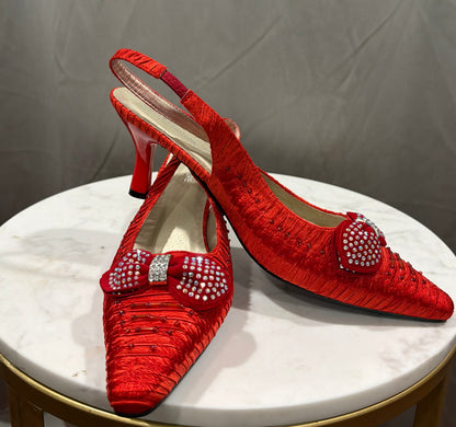 Satin Heels with Bling Bow