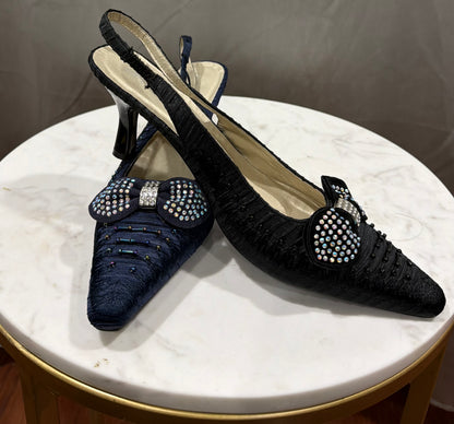 Satin Heels with Bling Bow