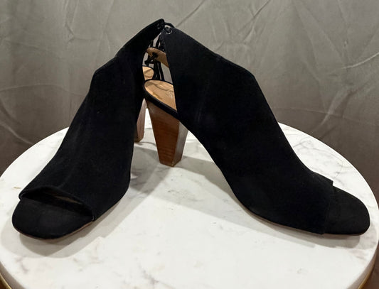 Black Suede Open-Toe Wood Block Heels