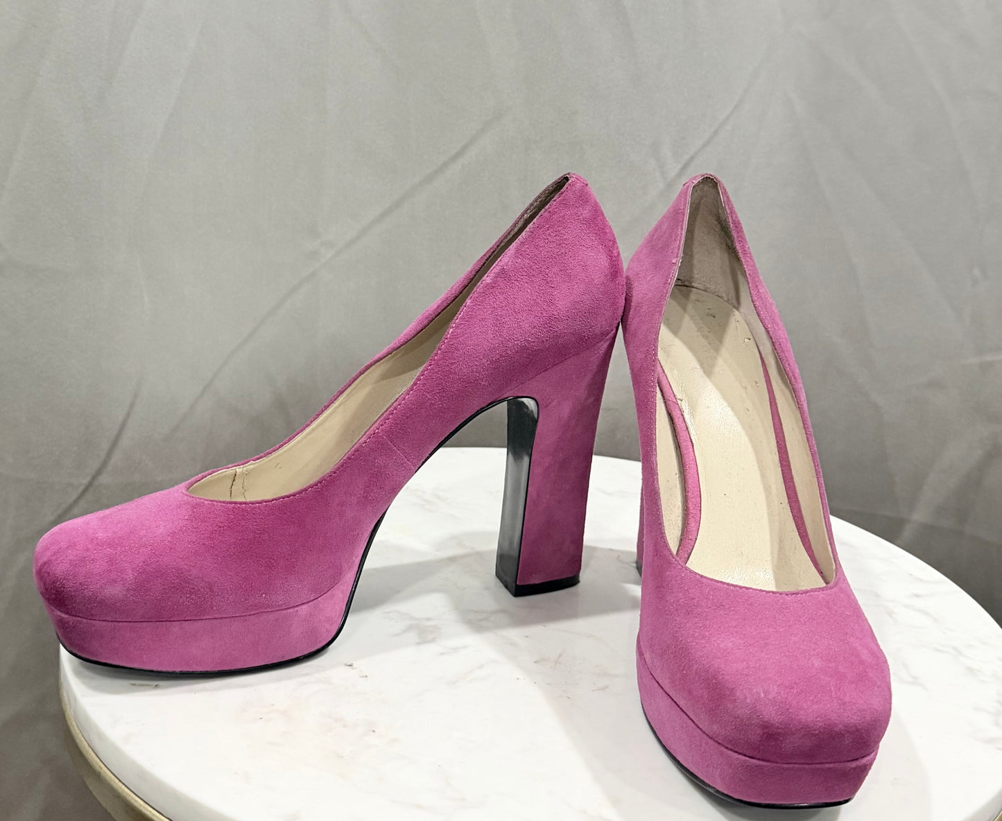 Hot Pink Suede Heels