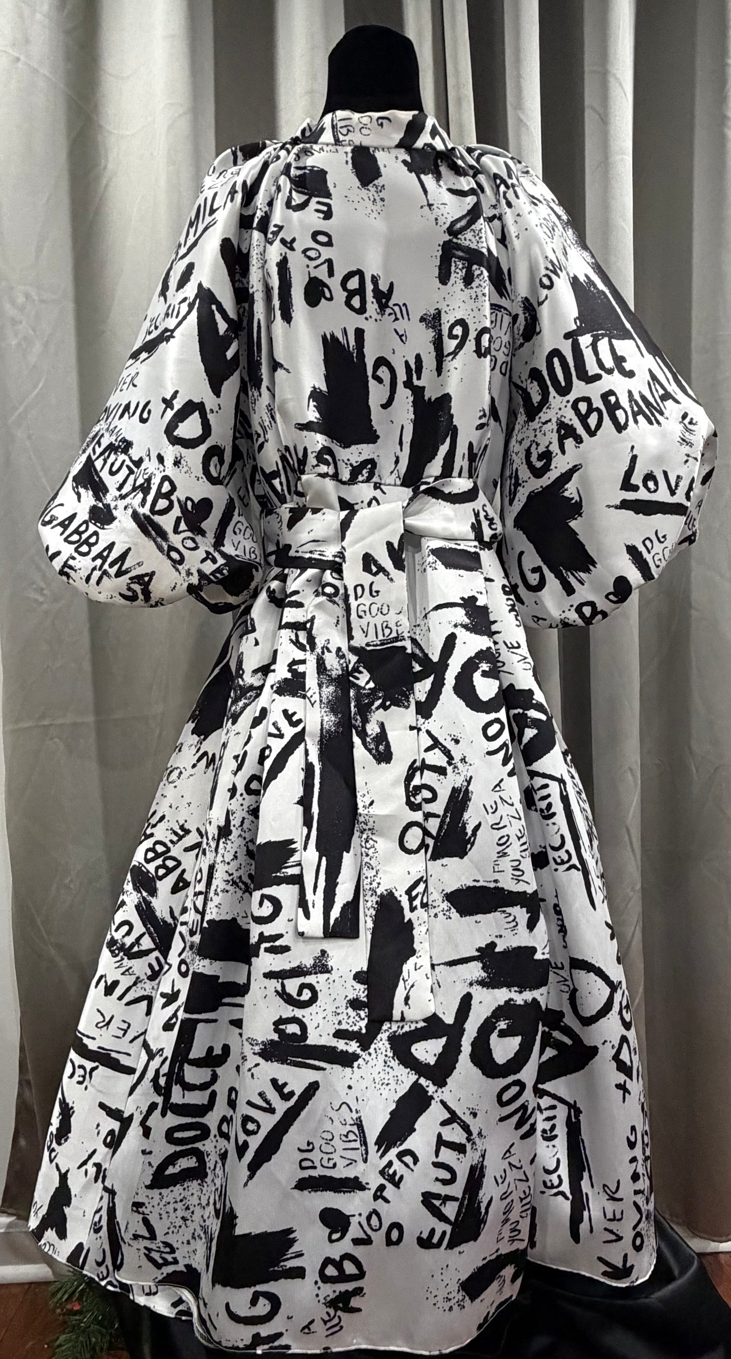 Black and White Abstract Satin Align  Dress