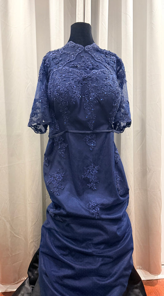 Navy Blue Lace Formal Gown